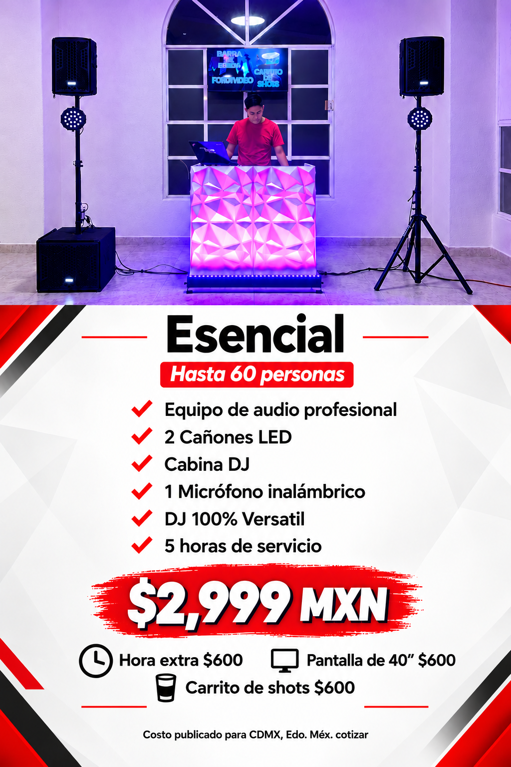flyer dj esencial con carrito de shots